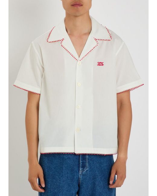 Bode White Redbud Logo-Embroidered Cotton-Poplin Shirt for men
