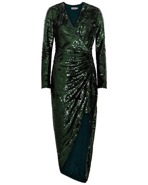 Jonathan Simkhai Green Emersyn Ruched Sequin Midi Dress