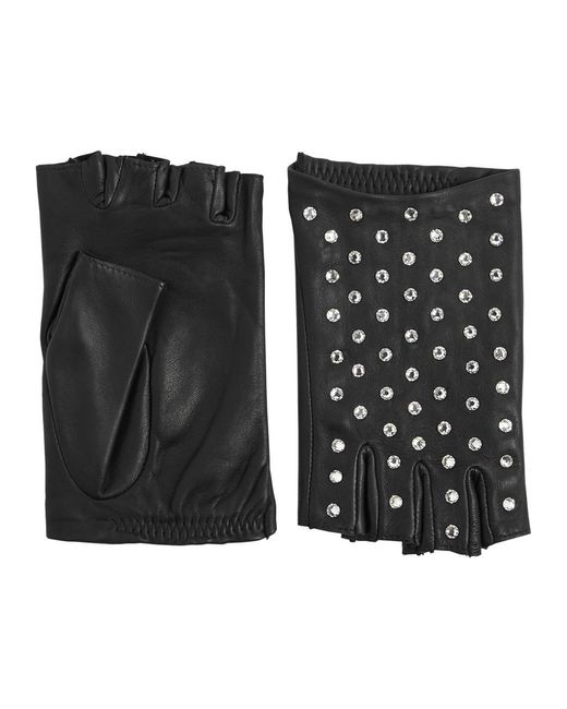 Agnelle Black Irene Embellished Leather Fingerless Gloves