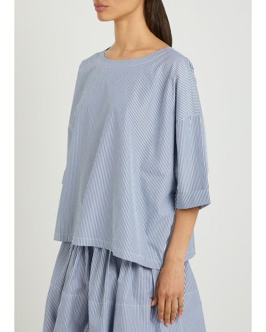 Suzie Kondi Blue Saria Striped Cotton-Poplin Top
