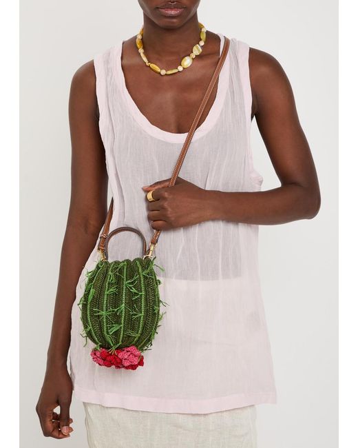 Anya Hindmarch Green Cactus Raffia And Leather Cross-Body Bag