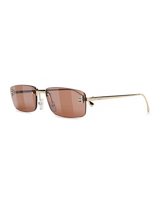 Fendi Brown First Rimless Rectangle-Frame Sunglasses for men