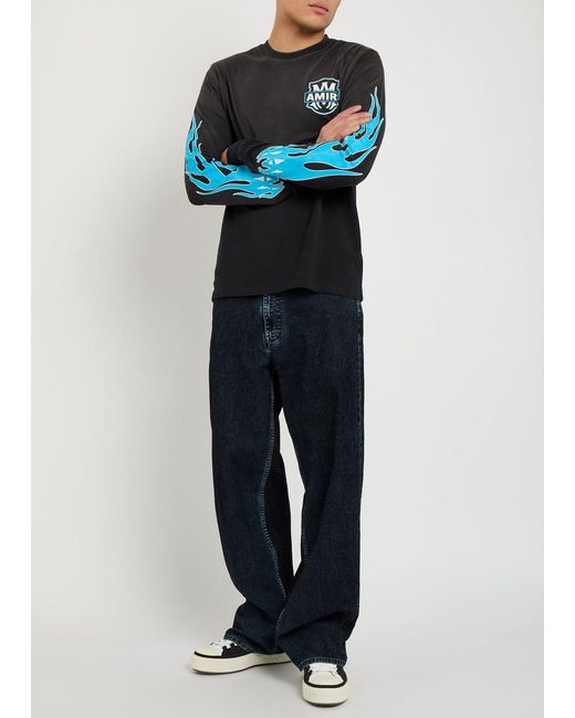 Amiri Black Eagle Flames Long Sleeve T-Shirt for men
