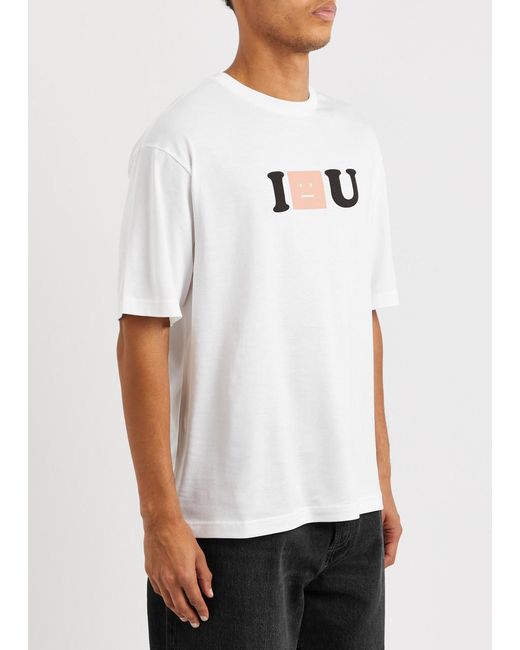 Acne White I Face You Printed Cotton T-shirt for men