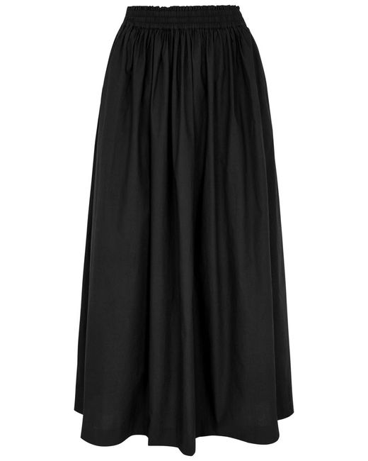 Skall Studio Black Dagny Pleated Cotton-Poplin Midi Skirt