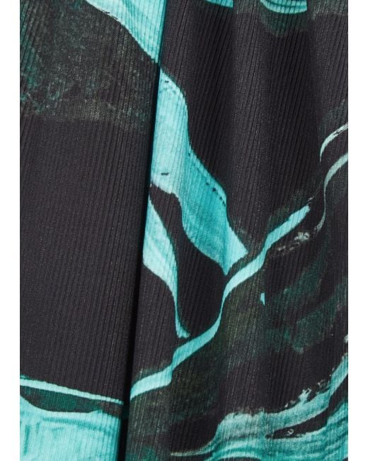 Louisa Ballou Green Floral-Print Stretch-Jersey Midi Skirt