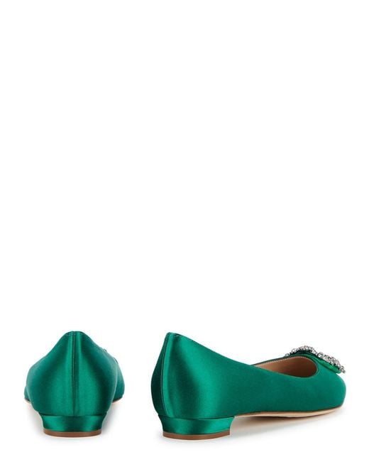 Manolo Blahnik Green Hangisi 10 Silk-Satin Flats