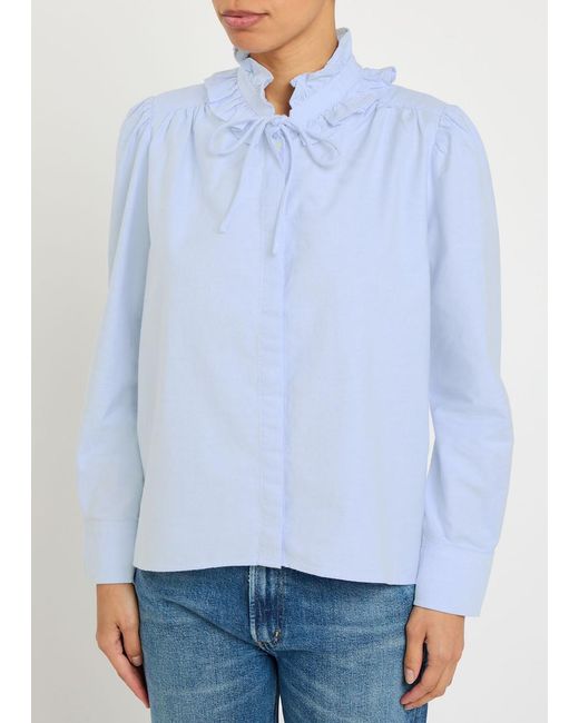 Citizens of Humanity Blue Calista Ruffle Cotton Blouse