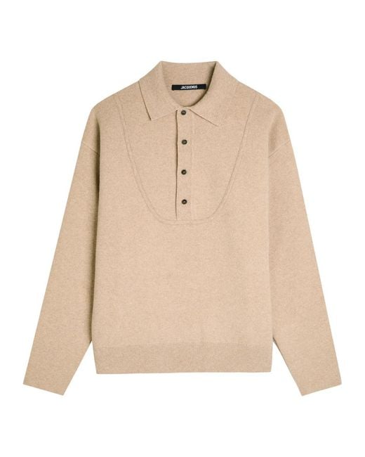 Jacquemus Natural La Pallone Melange Wool And Cashmere-Blend Polo Jumper for men