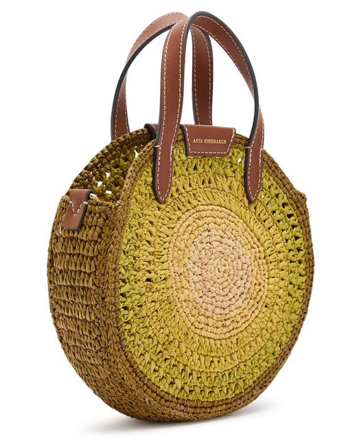 Anya Hindmarch Metallic Small Round Bow Raffia Tote Bag
