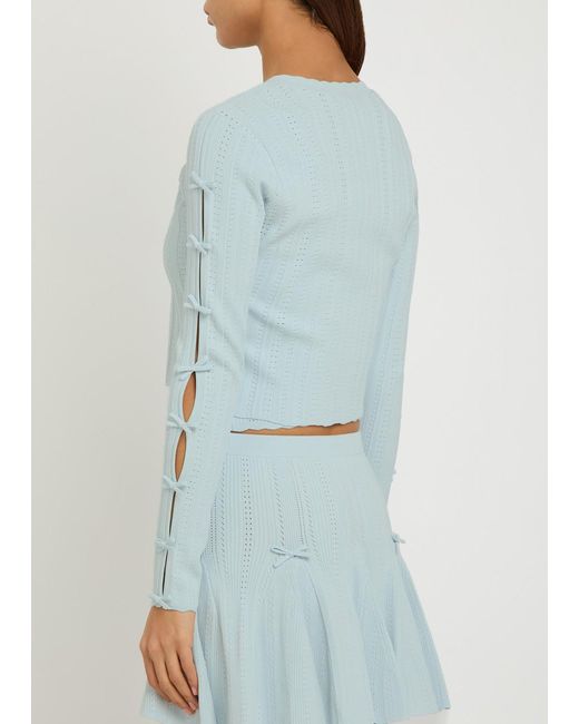 LoveShackFancy Blue Zoriah Bow-Appliquéd Pointelle-Knit Cardigan