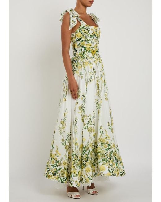 Alice + Olivia White Haven Floral Cotton And Silk-Blend Maxi Dress