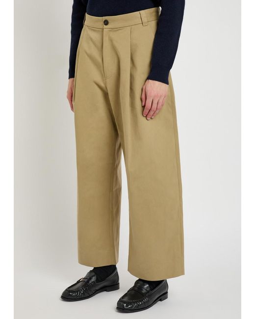 Studio Nicholson Natural Peached Pleated Wide-Leg Cotton-Twill Trousers for men