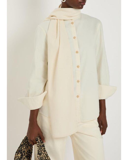 Another Tomorrow Natural Scarf-Effect Chambray Blouse