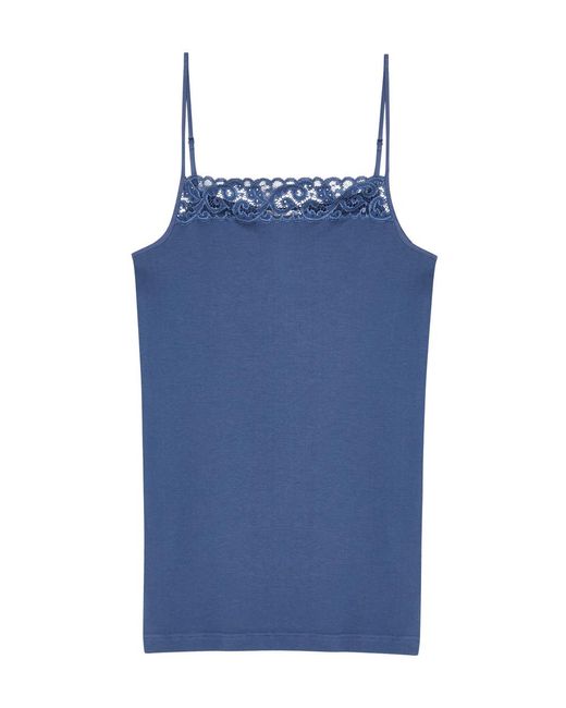 Hanro Blue Moments Lace-Trimmed Cotton Camisole Top