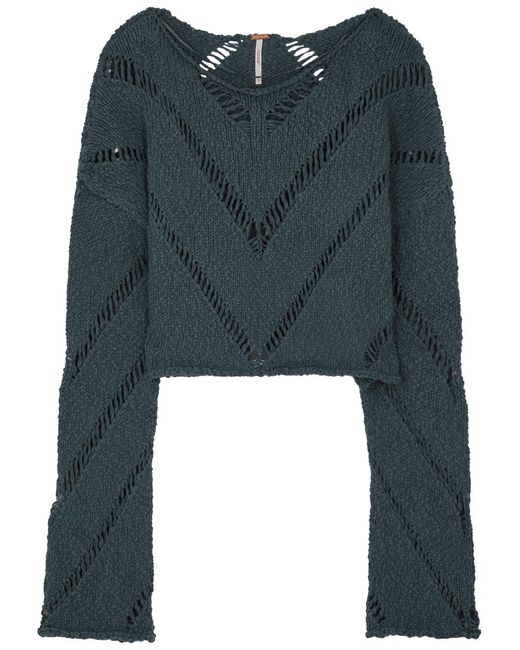 Free People Blue Hayley Open-knit Cotton Jumper