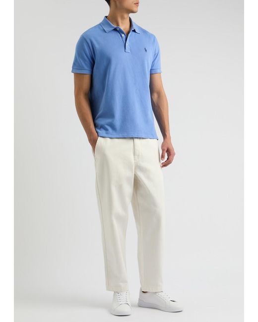 Polo Ralph Lauren Blue Logo-Embroidered Piqué Cotton Polo Shirt for men