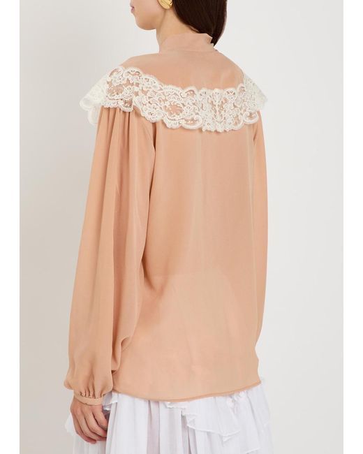 Chloé Natural Lace-Trim Silk-Georgette Blouse