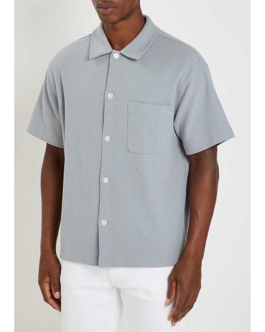 FRAME Gray Textured-Knit Cotton-Blend Shirt for men