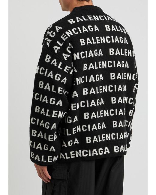 Balenciaga Logo Intarsia Wool Blend Jumper in Black for Men Lyst UK