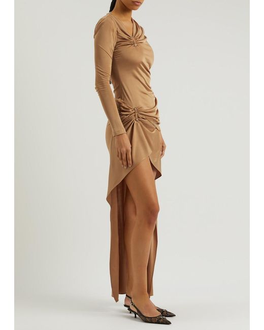 Dion Lee Natural Ruched Asymmetric Jersey Maxi Dress