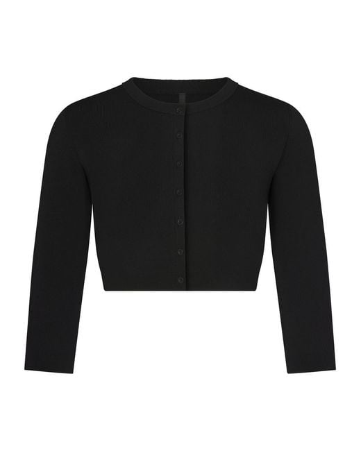 Skims Black Cropped Knit Cardigan