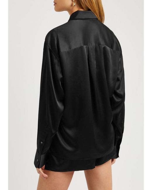 T By Alexander Wang Black Alexanderwang. T Logo Silk-satin Playsuit