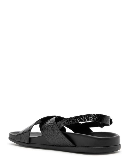 Ancient Greek Sandals Black Ikesia Crocodile-Effect Leather Sandals