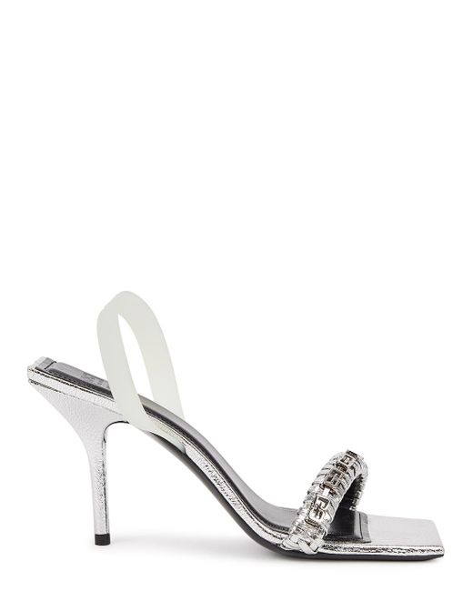 Givenchy 90 Silver Leather Slingback Sandals in Metallic | Lyst