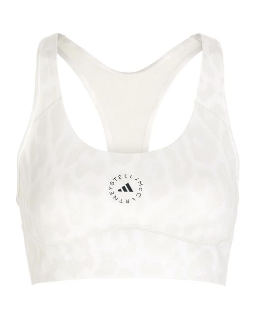 Stella McCartney White Adidas X Logo Leopard-Print Training Bra