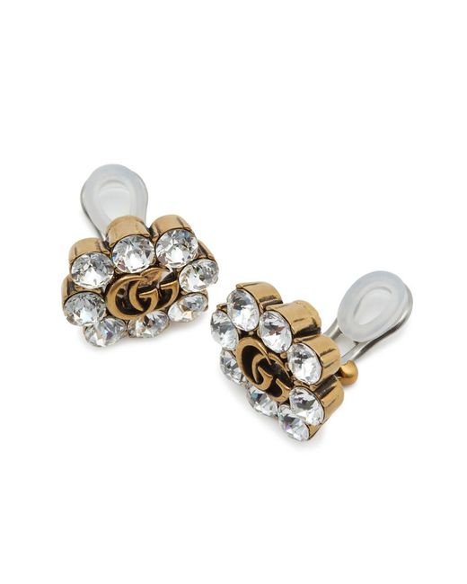 Gucci White Gg-Embellished Clip-On Earrings