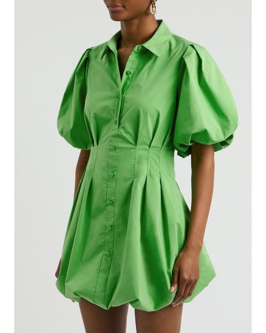 Jonathan Simkhai Green Cleo Cotton-Blend Poplin Mini Shirt Dress