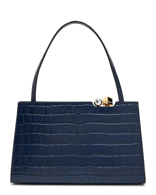 Jacquemus Blue Le Salon Crocodile-Effect Leather Shoulder Bag
