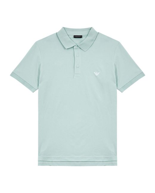 Emporio Armani Blue Logo-embroidered Stretch-cotton Polo Shirt for men