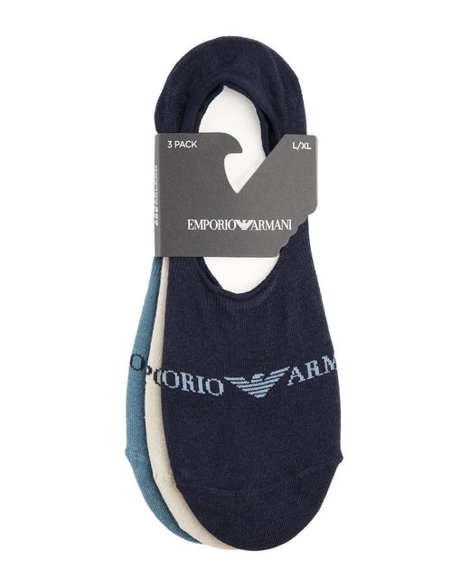 Emporio Armani Blue Logo Cotton-blend Trainer Socks for men