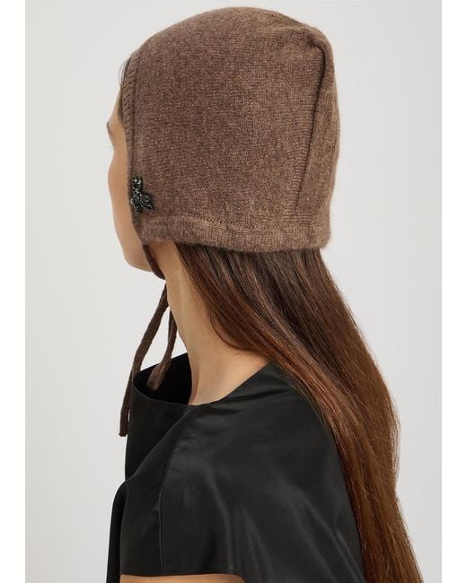 Simone Rocha Black Floral Crystal-Embellished Cashmere Bonnet