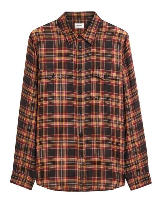 Saint Laurent Brown Plaid Wool Shirt for men