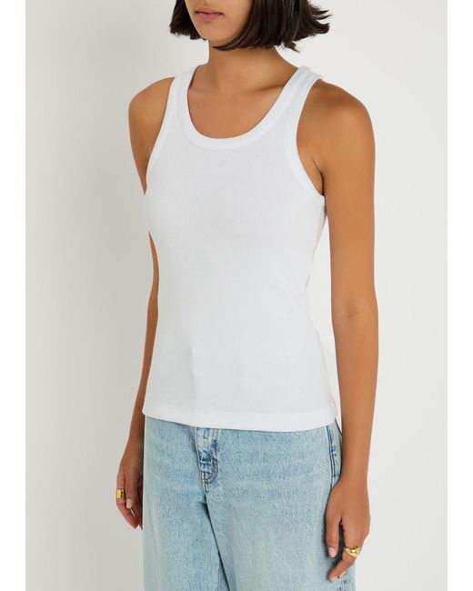 Vince White Ribbed Cotton-Blend Tank