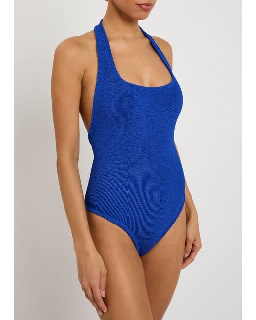 Hunza G Blue Sandy Halterneck Crinkle Swimsuit