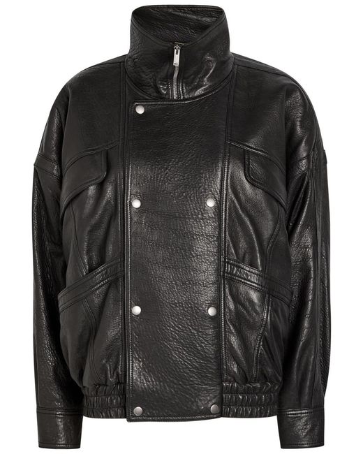 Saint Laurent Black Double-Breasted Grained Leather Jacket