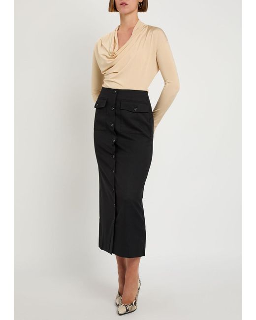 Reformation Black Britt Twill Midi Skirt