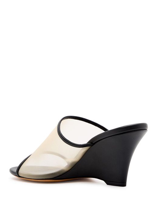 Khaite White Marion 90 Mesh And Leather Wedge Mules