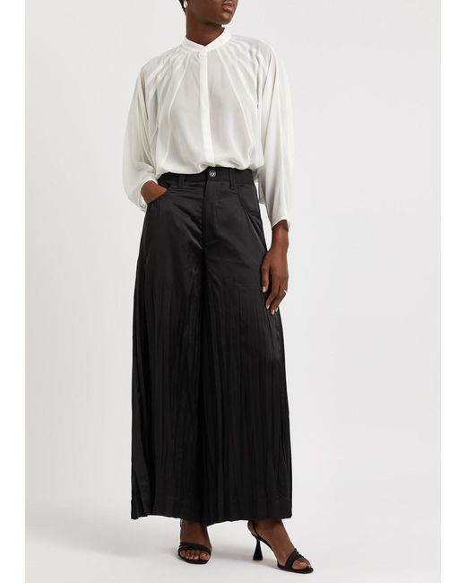 High Black Acceptance Wide-leg Satin Trousers