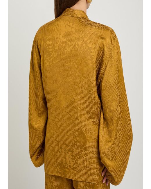 Delos Yellow Tao Textured Jacquard Satin Wrap Shirt