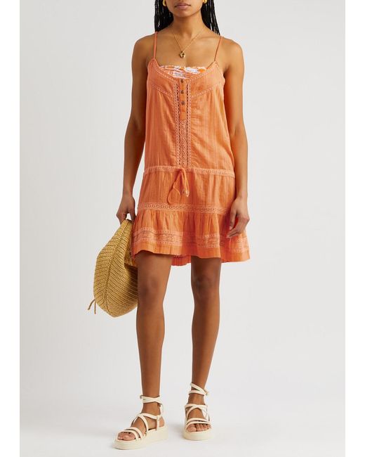 Melissa Odabash Orange Kelly Crochet-trimmed Cotton Dress