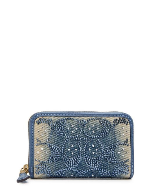 COACH Blue Embellished And Leather Wallet