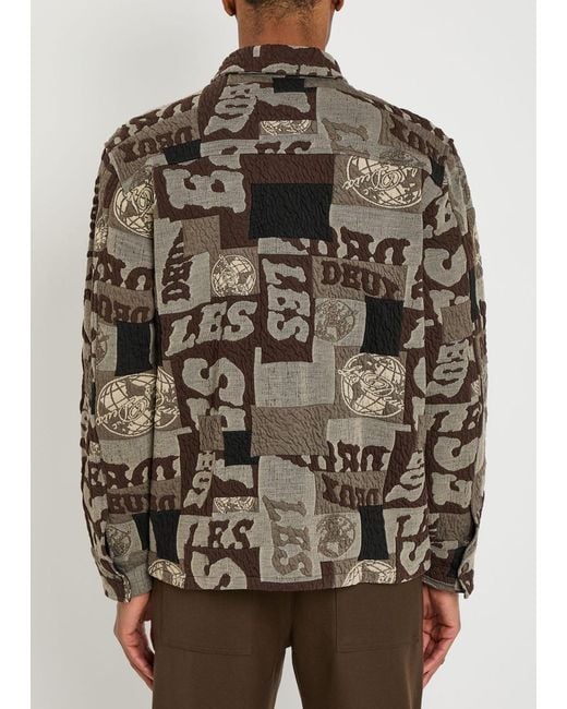 Les Deux Black Kaleb Patchwork-Jacquard Woven Overshirt for men