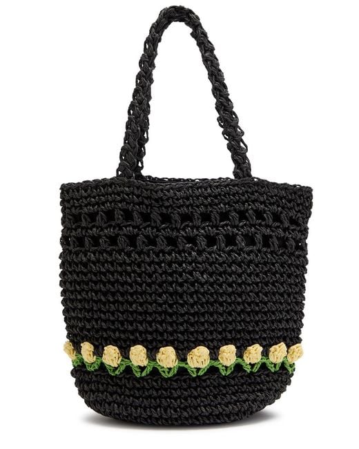 Damson Madder Black Tulip Raffia Top Handle Bag