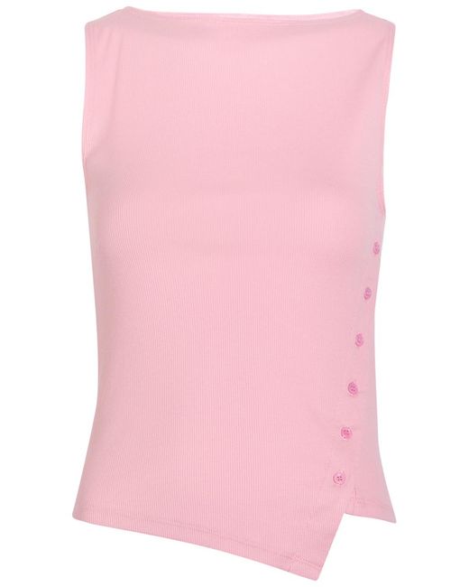 Reformation Pink Hudson Ribbed Asymmetric Stretch-Cotton Top