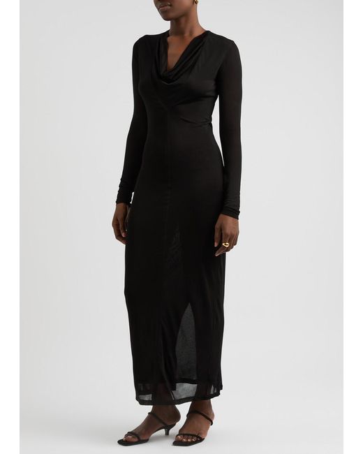 Totême  Black Draped Mesh Midi Dress